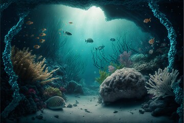 Wall Mural - under water ocean background landscape. Generative Ai