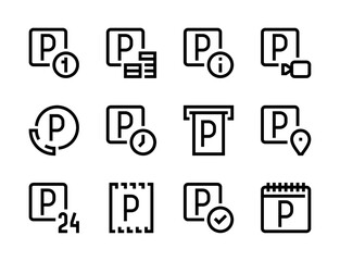 Poster - Parking and garage space line vector icons. Car-park services editable stroke outline icon set.