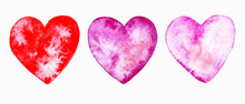 Love Collection Three Watercolor Hearts Cliparts Pink And Red Isolated