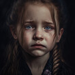 Young sad crying girl portrait-Generative AI