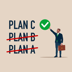 Wall Mural - businessman checking list, plan c. business plans strategy. flat vector illustration.