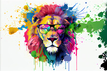 Color Splash Explosion On Cool Funny Lion Wallpaper Design	