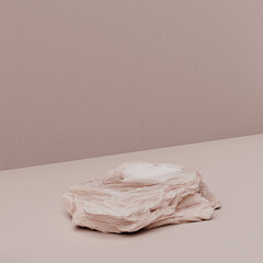 Poster - Stone podium, minimal cosmetic background, natural product mockup 3d rendering