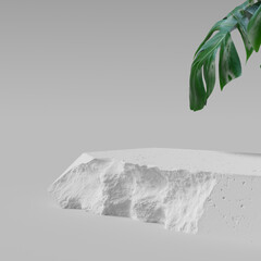 Poster - White stone podium, minimal cosmetic background, natural product mockup 3d rendering