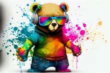 Color Splash Explosion On Teddy Bear Wallpaper Design	