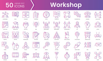 Wall Mural - Set of workshop icons. Gradient style icon bundle. Vector Illustration