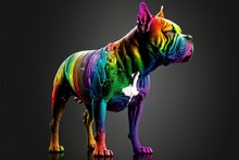  A Colorful Dog Standing On A Reflective Surface With A Black Background And A Reflection Of Its Head In The Water, With A Black Background And A Black Background With A Black Backdrop. Generative AI