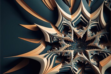 a computer generated image of a star shaped object with a blue background and a brown center and a black center with a white center and brown center and tan center, and black center,.  Generative AI