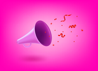 Loudspeaker with confetti. 3d vector illustration