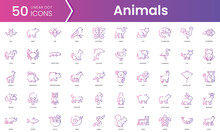 Set Of Animals Icons. Gradient Style Icon Bundle. Vector Illustration