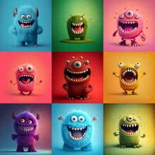 A Set Of 9 Cute Monsters