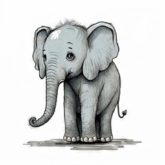 Canvas Print -  a drawing of an elephant with a white background and a black outline of the elephant's head and trunk, with a white background of a black and white line, with a small,. generative ai