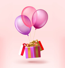 Aufkleber - Gift boxes with color air ballons. 3d vector illustration