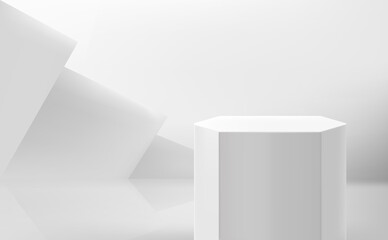 Poster - Empty white studio with podium. Vector 3d illustration
