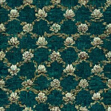 2d Flat Pattern Intricate Seamless Repeating Pattern Detailed Chinese Traditional Embroidery Floral Ornamental Embroidery On Silk Teel Emerald Blue Beige Color Irregular Symmetrical Tiled Patterns 