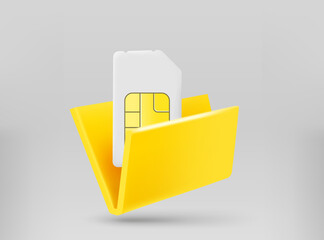 Poster - Yellow folder with mobile phone sim card. 3d vector illustration