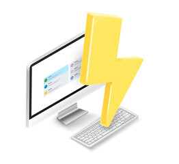 Fototapete - computer and thunderbolt. isometric vector illustration with pc