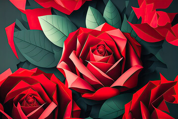 Wall Mural - Red roses design, background, graphic. Generative AI