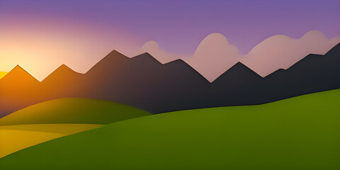 Wall Mural - Mountain landscape with a dawn