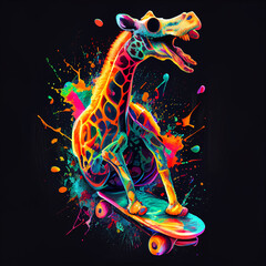 Wall Mural - Colorful giraffe on skateboard. AI generative.