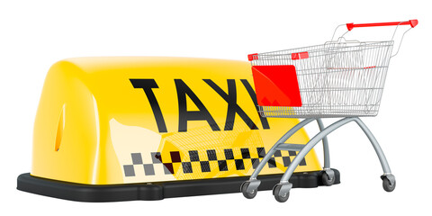 Canvas Print - Taxi car signboard with shopping cart, 3D rendering