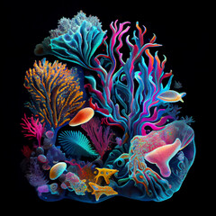 Sea life, underwater, corals. AI generative..