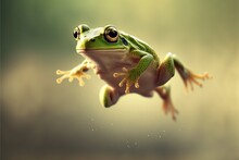 Cute Jumping Frog With Copy Space, Created With Generative AI Technology