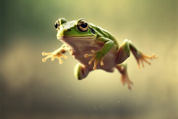 cute jumping frog with copy space, created with generative ai technology