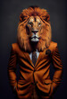 Elegant lion in orange tuxedo