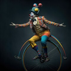 Circus in a clown dance on a unicycle, ai art