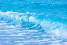 Nature Background, Closeup Blue Sea Wave On Beach Turkey