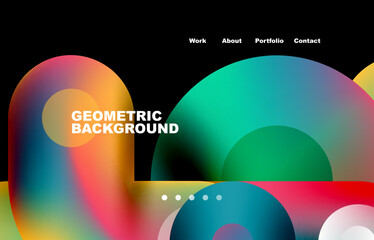 Website landing page abstract geometric background. Circles and round shapes. Web page for website or mobile app wallpaper