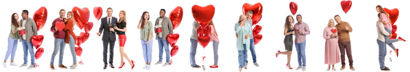 Poster - Set of happy couples on white background. Valentine's Day celebration