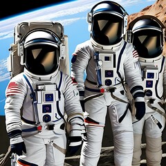 Wall Mural - A group of astronauts on a spacewalk outside a spaceship3, Generative AI