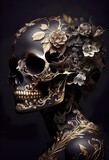 Fototapeta Tulipany - Black skull with Baroque gilded gold embellishments (Generative AI)
