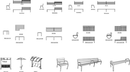 Wall Mural - set of icons Vector sketch illustration of a minimalist bench for the park