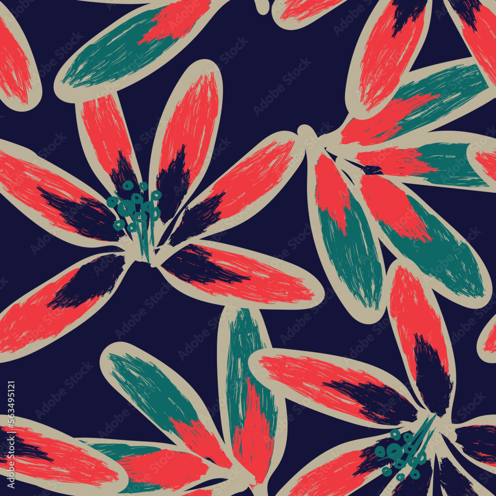 Floral Brush strokes Seamless Pattern Design Stock Vector | Adobe Stock