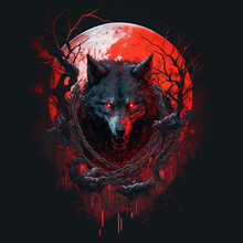 Realistic Illustration Of Death From Puss In Boots - The Last Wish . Cool Illustration Of A Blood Thirsty Wolf Besides The Moon - Concept Art Of A Werewolf Head With Red Moon And Blood 