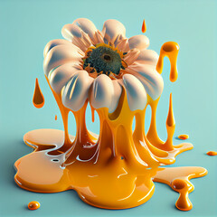 Wall Mural - 
 illustration of beautiful white flower. Melting honey. Blue background 