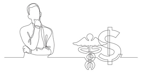 Poster - continuous line drawing vector illustration with fully editable stroke of man thinking about health 