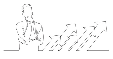 Fototapete - continuous line drawing vector illustration with FULLY EDITABLE STROKE of man thinking about team work