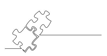 Fototapete - continuous line drawing vector illustration with FULLY EDITABLE STROKE of of two puzzle pieces connected together