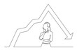 continuous line drawing vector illustration with FULLY EDITABLE STROKE of worried business woman with declining chart