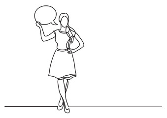 Poster - continuous line drawing vector illustration with fully editable stroke of woman standing with her op