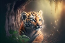 Tiger Cub In The Forest, Generative AI