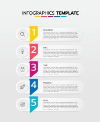 Business infographic template process with simple geometry square, rectangle, circle, triangle, curves in flat design template with thin line icons and 5 options or steps. Vector illustration.