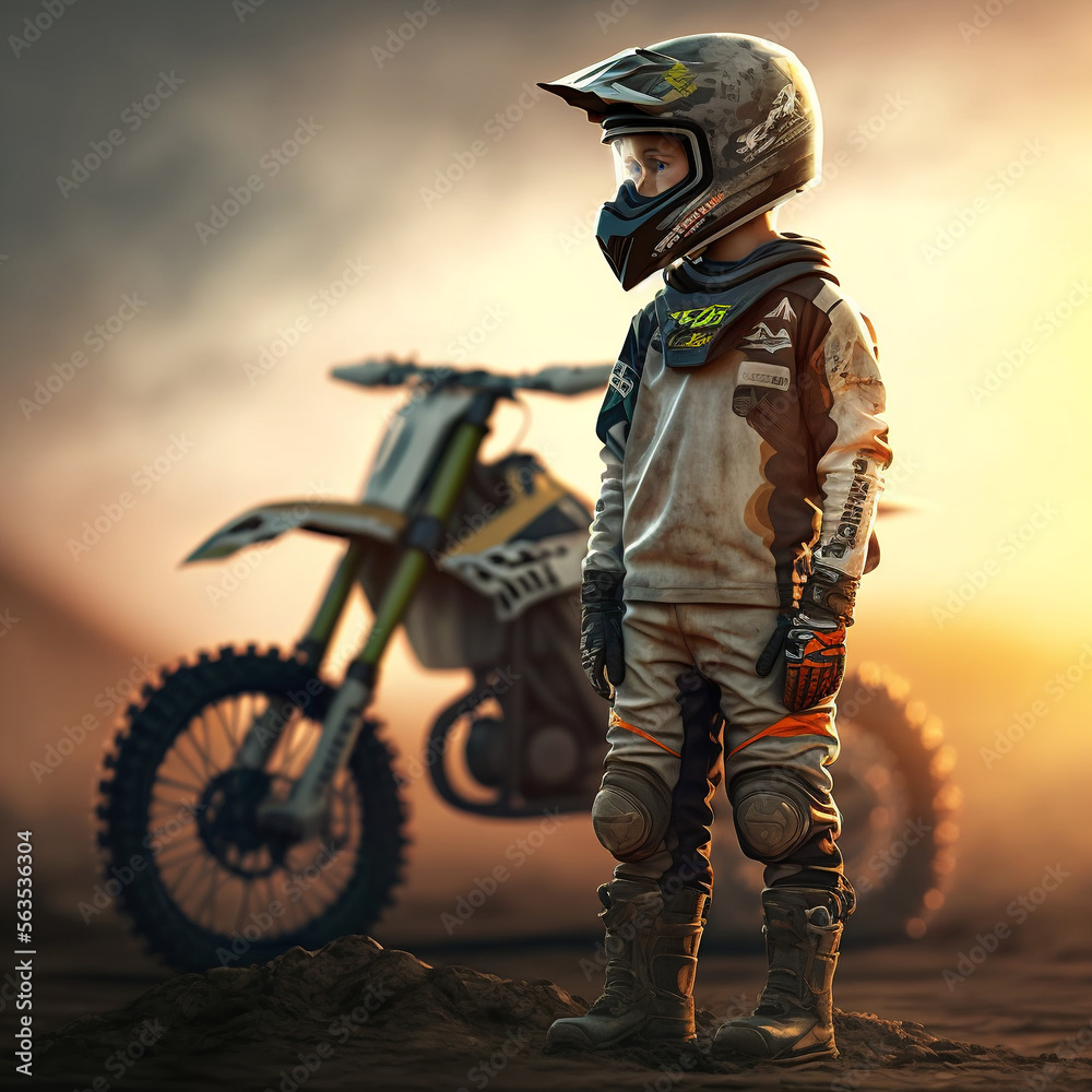 Boy in a dirtbike - Illustration of a child beside a motocross bike ...