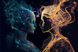 Leinwandbild Motiv Man and woman silhouettes at abstract cosmic background. Human souls couple in love. Astral body, esoteric and spiritual life concept. Created with generative AI