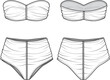 Strapless Ruched Bikini Set Front and Back View. Fashion Illustration, Vector, CAD, Technical Drawing, Flat Drawing, Template, Mockup.
