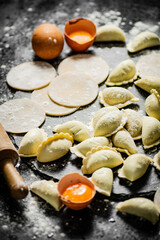 Poster - Cooking homemade dumplings with potatoes. 